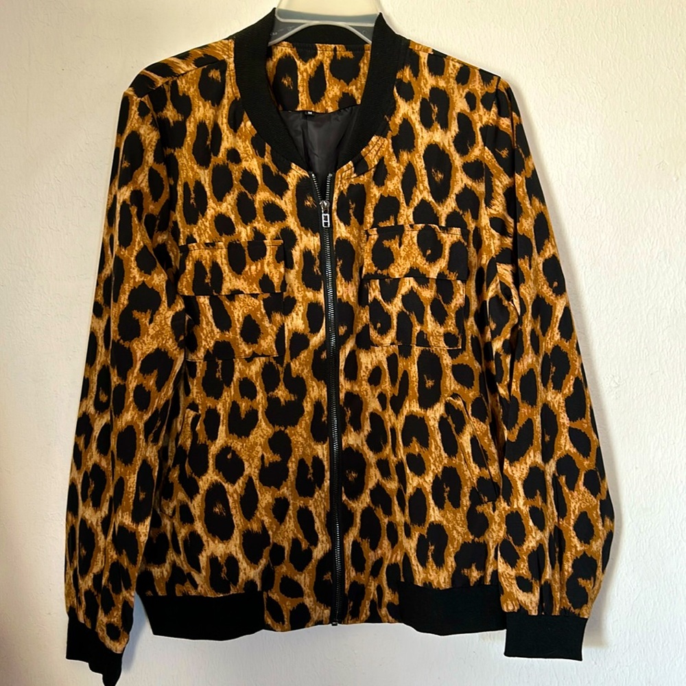 Leopard zipped bomber Jacket